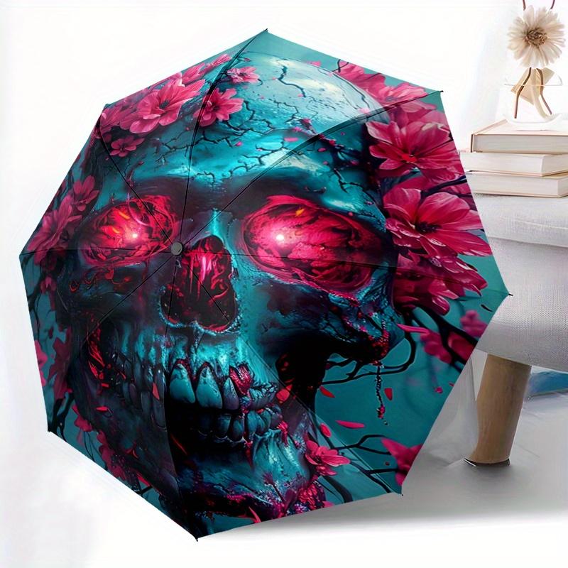 1pc Whimsical Skull Automatic, Cute Cartoon Pattern, Portable Outdoor Umbrella, Perfect, Holiday Gift for Disney fans.C100