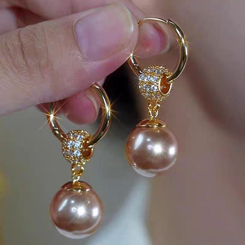 Elegant and luxurious faux pearl drop earrings adorned with synthetic rhinestones, a perfect choice for women's daily wear and as a gift, Valentine's