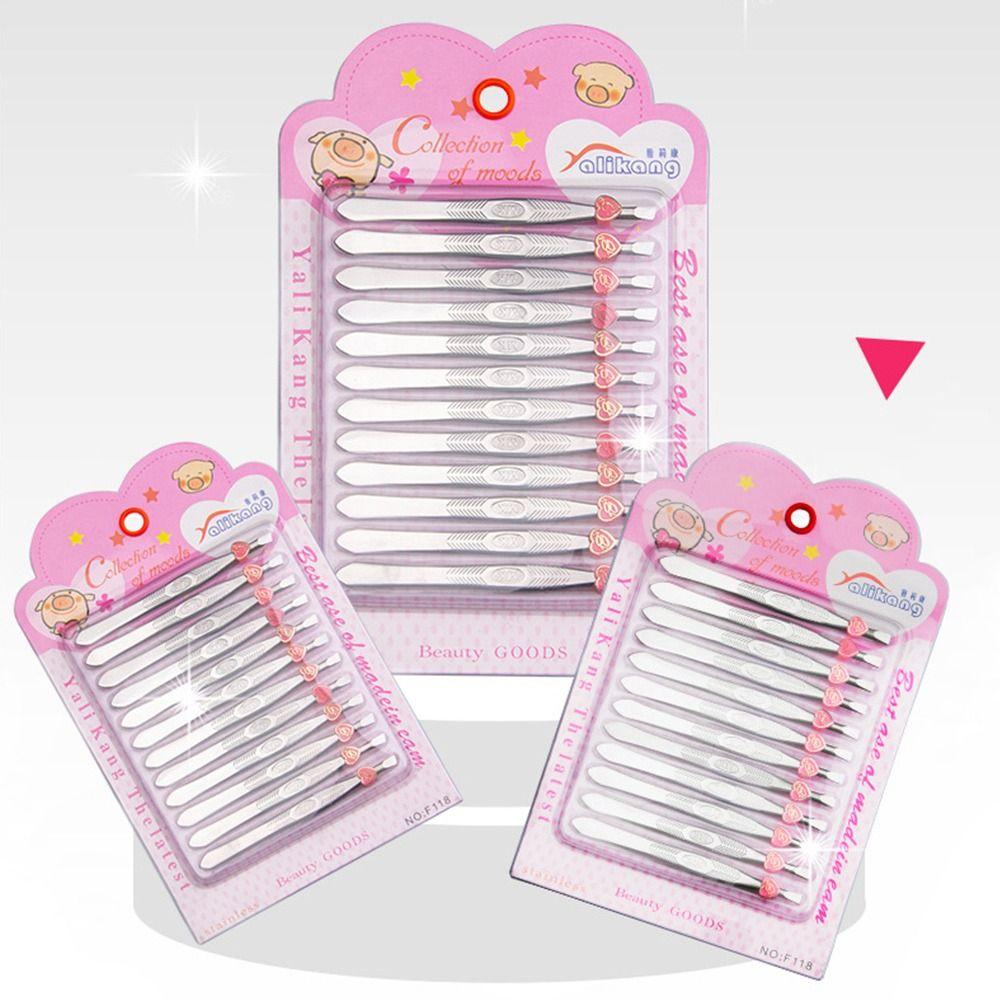 12PCS Straight Mouth/Diagonal Eyebrow Grooming Tweezers Eyelash Tweezers  Makeup Application