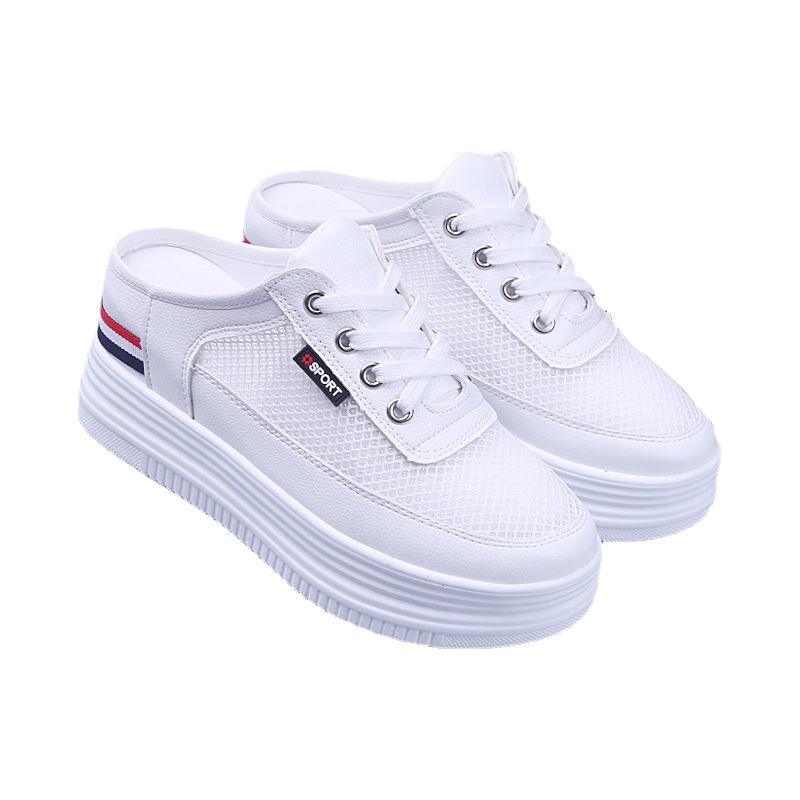 Полутапочки, женские сетчатые полые летние универсальные студенческие уличные дышащие повседневные туфли с закрытым носком и сеткой