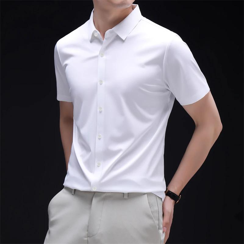 Новая мужская рубашка business casual с коротким рукавом, однотонная, устойчивая к складкам, не мнется, удобная, для любого сезона, универсальный топ