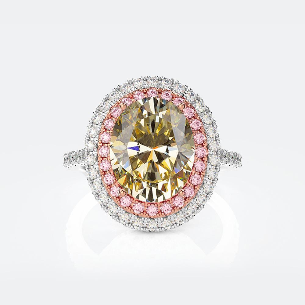 Tancise S925 Silver Oval Pigeon Egg Diamond Retro Luxury Imitation Brick Double-layer Zircon Micro Set Ring