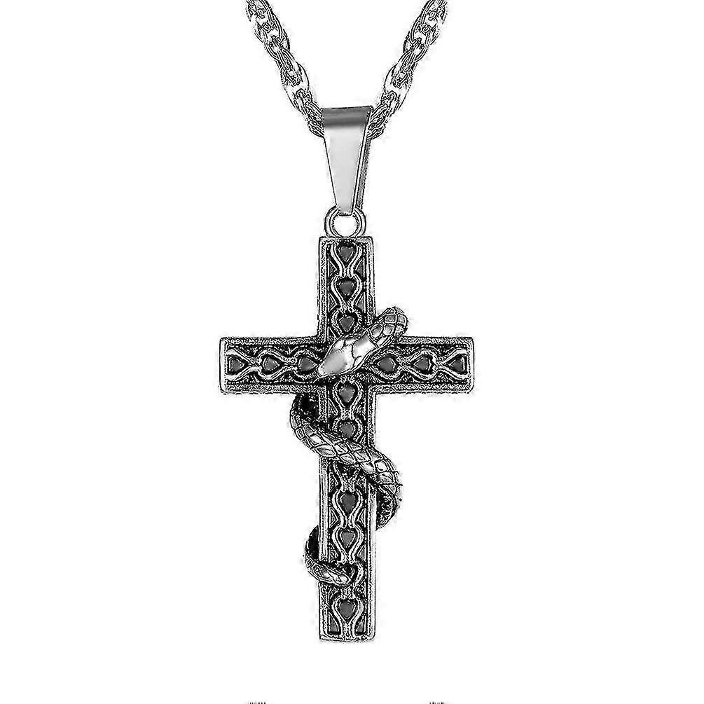 Custom Satan Worship Cross Snake Necklace with Chain 316L Stainless Steel