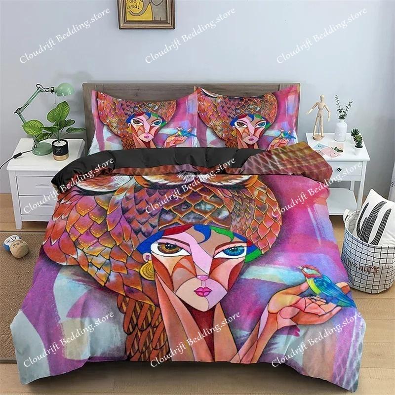 Пододеяльник с абстрактным человеческим лицом, двуспальный, двуспальный, из микрофибры, мистический рисунок, комплект постельного белья с психоделическим граффити