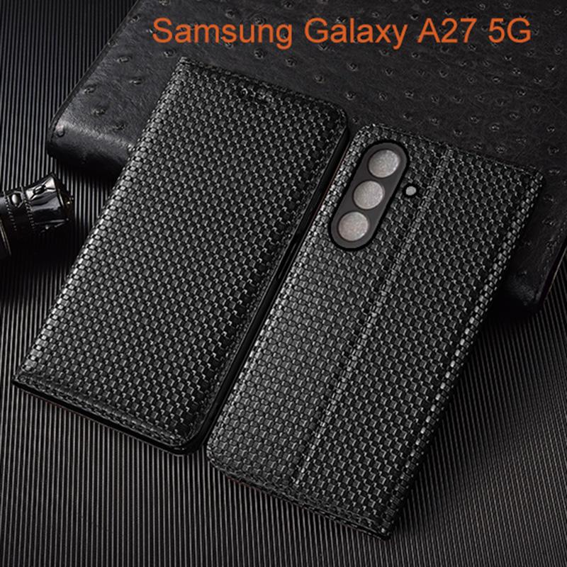 Чехол-книжка из натуральной кожи с покрытием из травы для телефона Samsung Galaxy A27, с отделениями для карт, защита от царапин