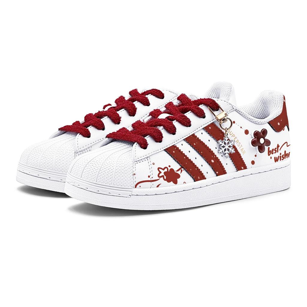 adidas Оригинальные SUPERSTAR Нескользящие Износостойкие Низкие Кеды для Скейтборда Унисекс Белый Красный EG4958(Team88-S-BOX)