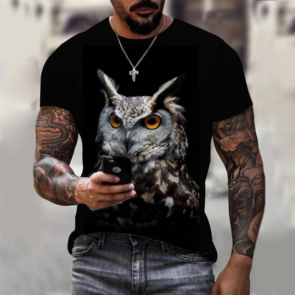 Animal Owl Graphic 3D Printed Summer Men's O-Neck T-shirt Casual Short Sleeve Oversized Pullover Fashion Streetwear Men Clothing