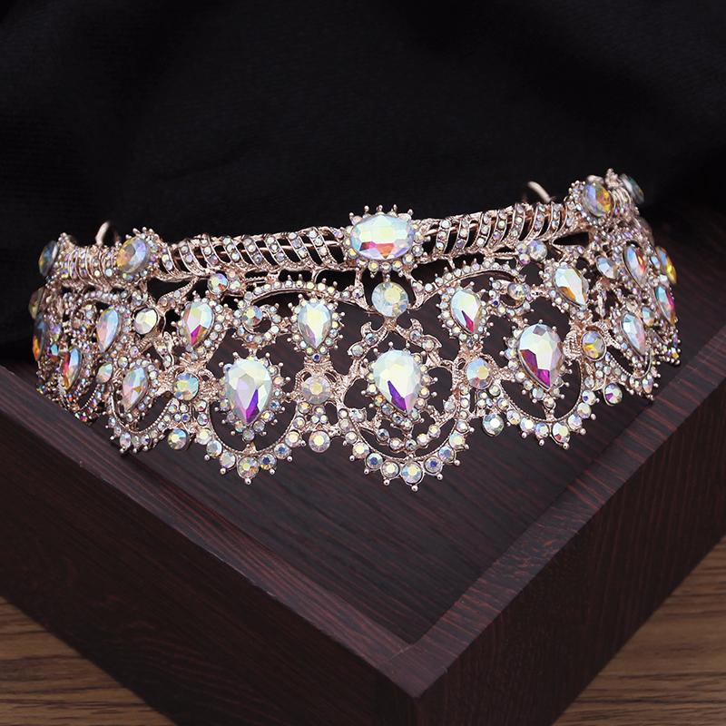 Baroque Ab Crystal Wedding Crown Bridal Tiaras Headbands For Queen Bride Diadem Headdress Prom Hair Jewelry Ornaments