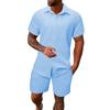 Men's Summer Solid Color Short Sleeve Button Lapel Shirt Shorts Set
