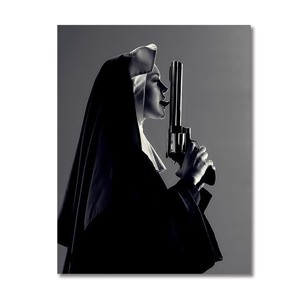 Сексуальные обнаженные монахини с большими пушками, настенная живопись на холсте, современная черно-белая пленка, постер с принтом, картина для декора гостиной