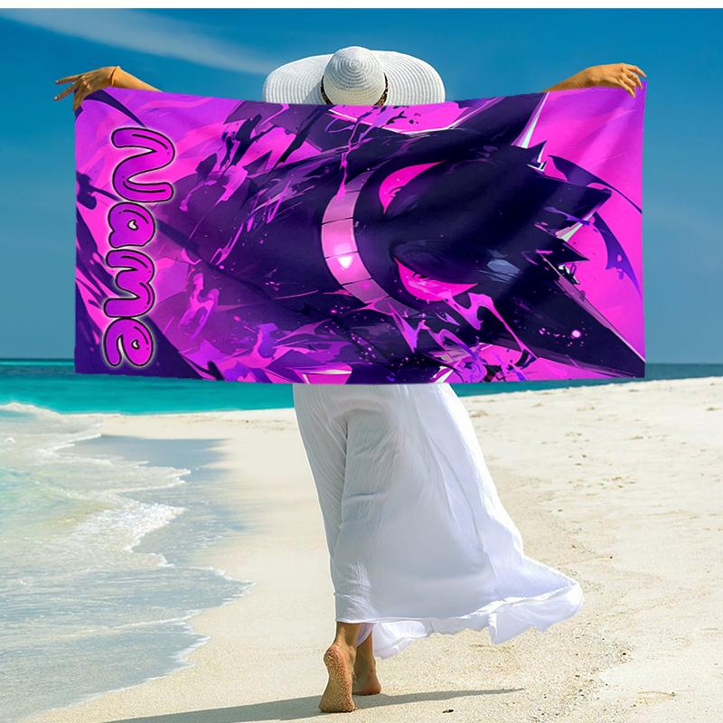Personalized customized proof beach towel with Pokémon Gengar pattern - soft, absorbent,quick-drying,perfect swimming,camping&bathing