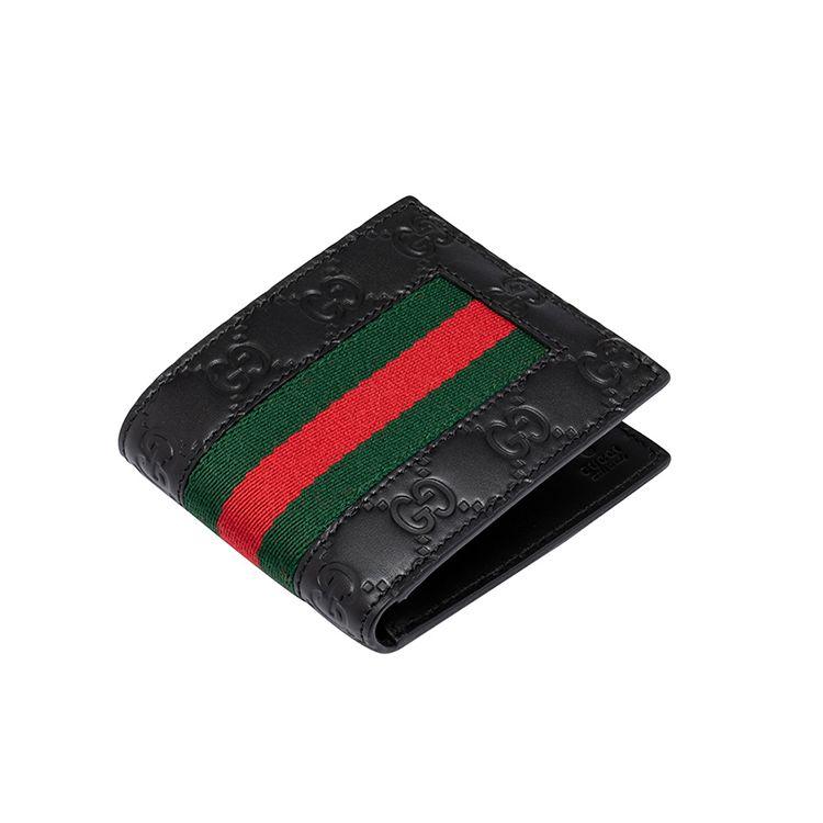 Gucci Винтажный логотип Полоска Тканевая Короткий Складной Кожаный Кошелек Мужской кошелек Черный Красный Зеленый 408827-CWCLN-1060