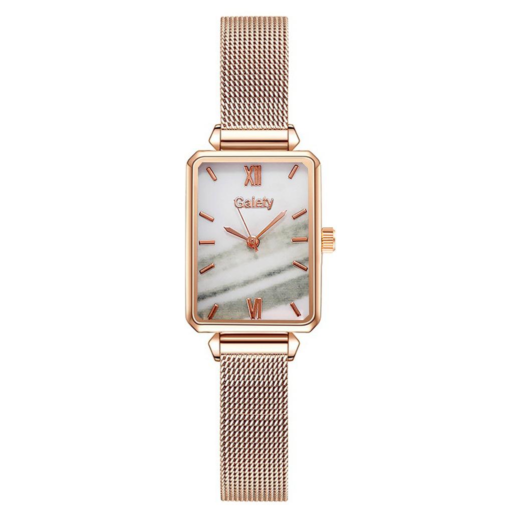 Rectangle Women Watch 2 PCS Set Bracelet Rose Gold Wristwatches Ladies Mesh Magnetic Luxury Simple Steel Female Watches Gift