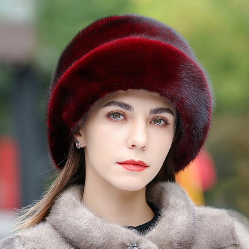 Норковая шапка женская зимняя корейская версия новой норковой шерсти цельный мех норки теплая в пожилой маме меховая шапка