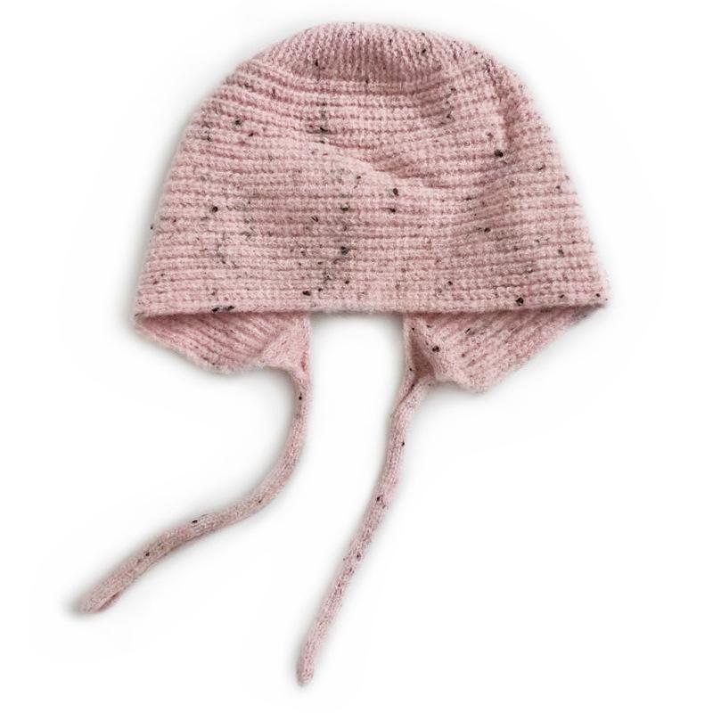 Cat Brother Kids' Polka Dot Lace-up Knit Hat with Ear Protection - Autumn/Winter Fashion for Boys and Girls