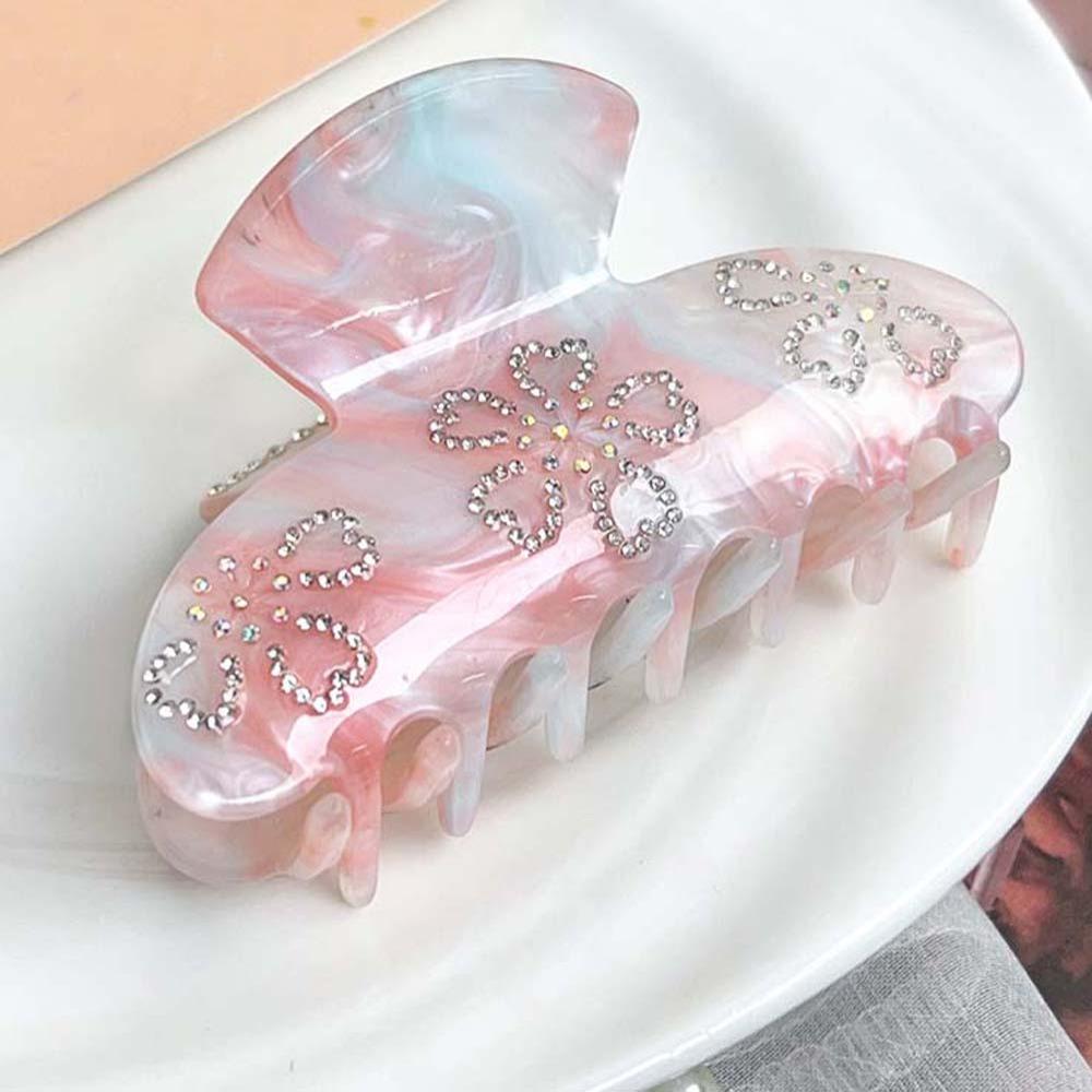 Korean Style Women Shark Clip Iridescent Acrylic Hair Claw Rhinestone-inlay Hair Claw Female