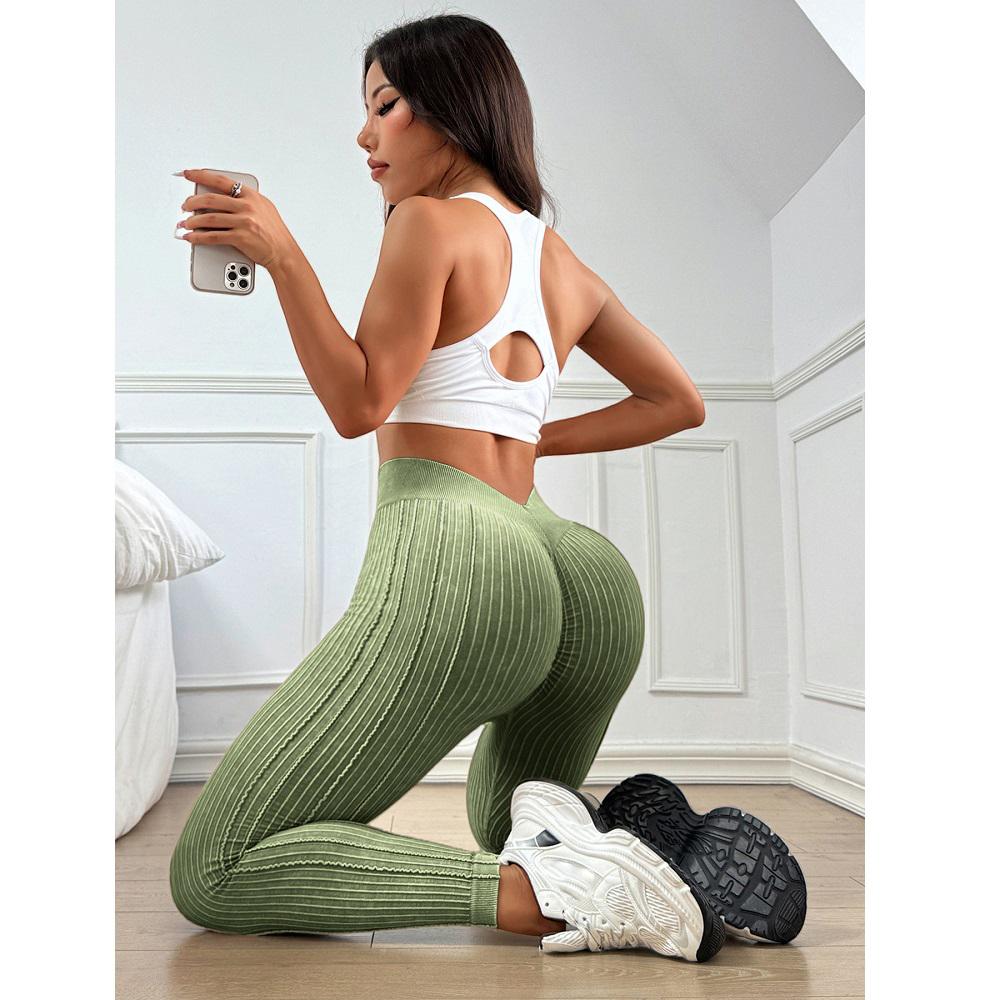 Женские бесшовные леггинсы для спортзала с высокой талией, для йоги, с эффектом подтяжки ягодиц, для занятий спортом на открытом воздухе, облегающие, однотонные, в полоску, фитнес-брюки, брюки для йоги