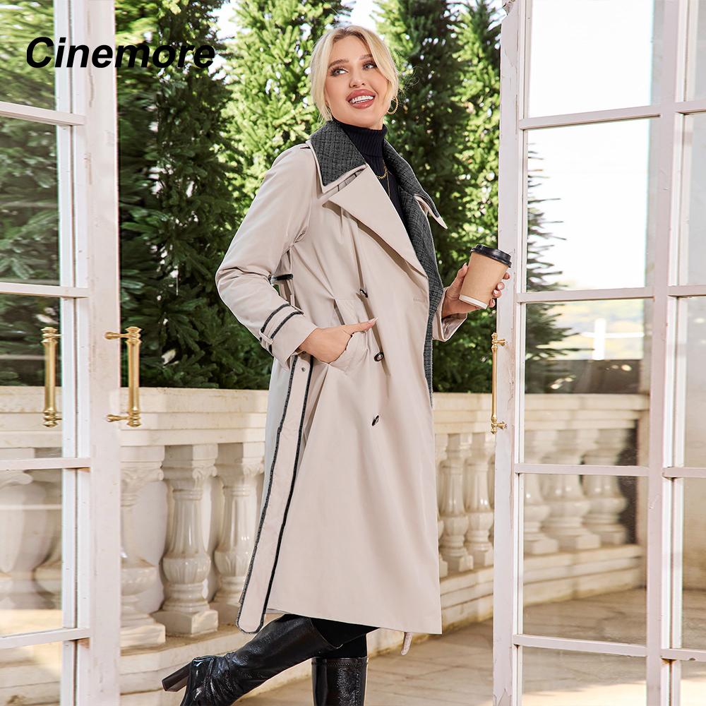 Cinemore Осенний плащ для женщин, длинная ветровка, куртка с двубортным лацканом и поясом, классическая повседневная женская TFD-512YG