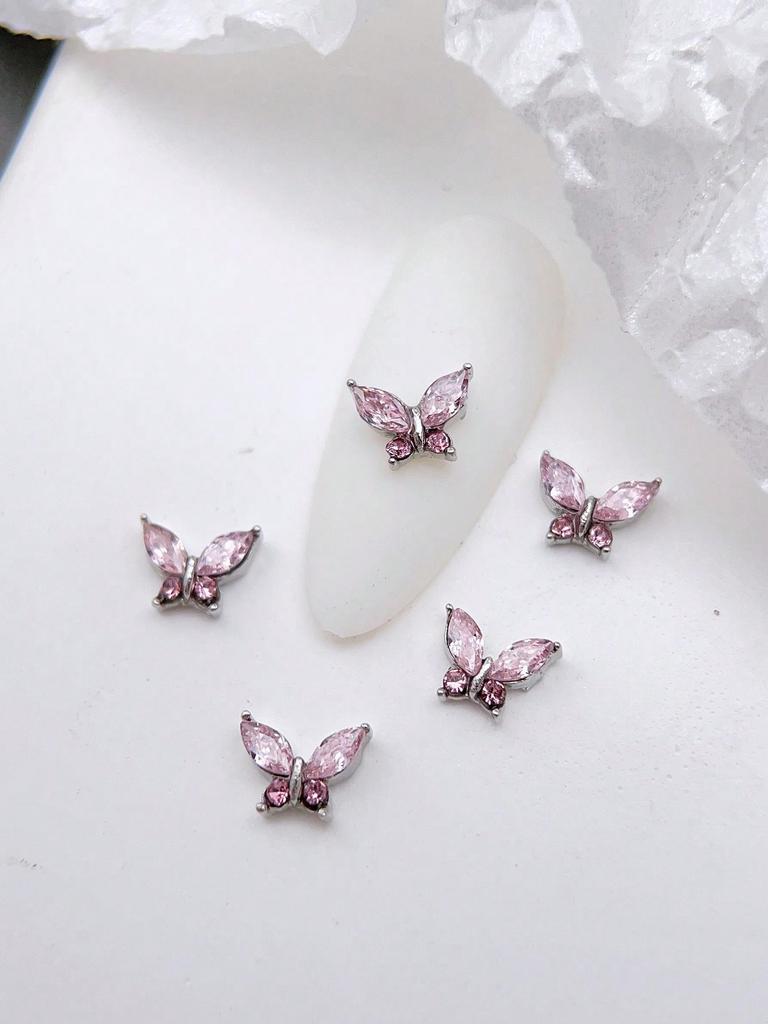 10pcs Mini Metal Rhinestone Butterfly Nail Art Jewelry 3D Pink Champagne White Diamond Nail Jewelry