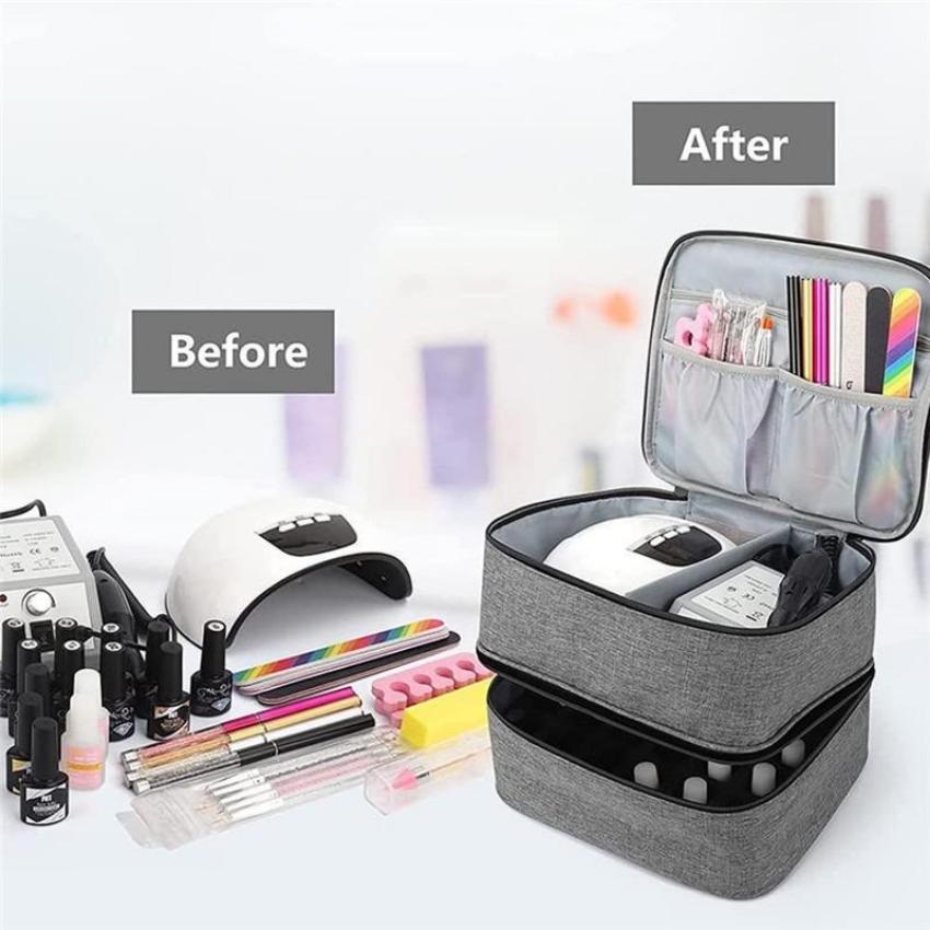 Большой вместительный органайзер для лака для ногтей, чехол для переноски, двухслойная лампа для сушки ногтей, кисть для дизайна ногтей, дрель для ногтей, коробка-органайзер для лака для ногтей