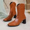Fashion Block Heel Fashion Single Boots Autumn New Square Toe Back Zip Anti-Slip Wear-Resistant High Heel Short Boots