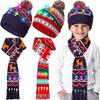 LED Light-Up Elk Jacquard Knit Hat & Scarf Set for Christmas & New Year.