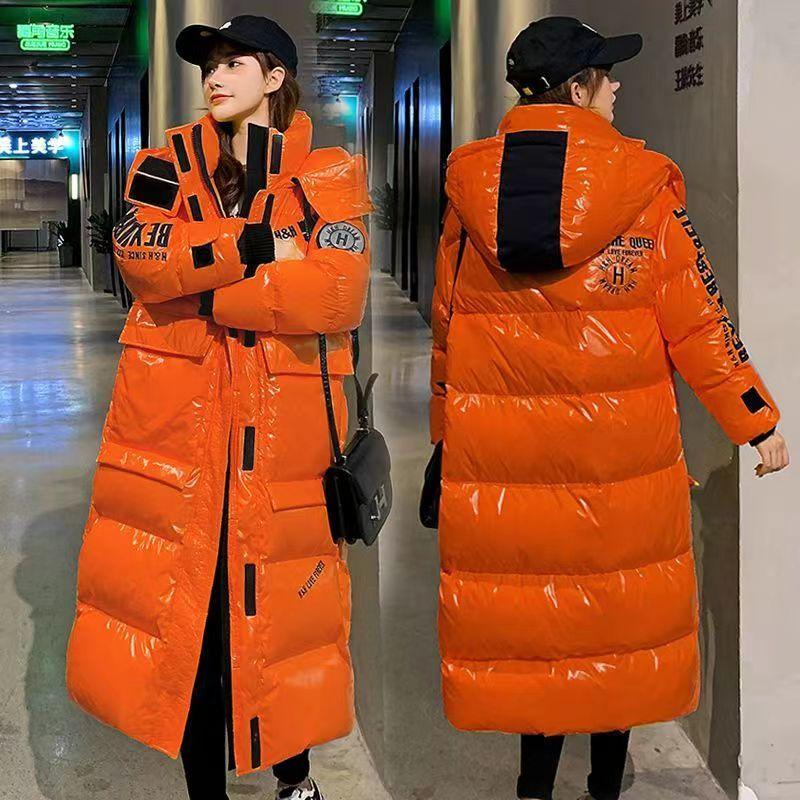 Women's Cotton Jacket Mid-length Over Knee Shiny Winter Washable Cotton Jacket Women's Korean Style Thickened Puffer Jacket