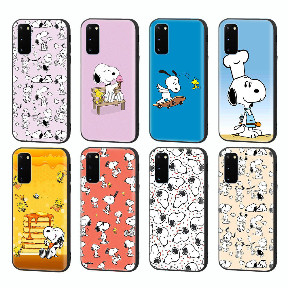 SM3 Lovely Snoopy Black Sofe Case for Samsung Note 20 Lite S24 Ultra S23 A03 A05 A06 A11 A71 A15 A16 A13 A24 A25 A33 A52 A53 A50 M55 M35 Plus
