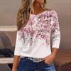 Women's Casual And Fashionable Floral Print Round Neck Top With Seven Quarter Sleeves And Loose Fit Top