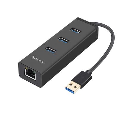 ZOWEETEK USB-хаб с проводной локальной сетью USB RJ45 Gigabit Bus Быстрый Компактный Адаптер, 3-портовый хаб 3.0, Ethernet, с питанием, Легкий, Зарядка,