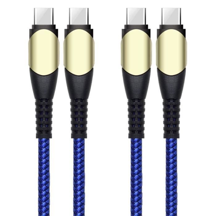 Lot-2 Câble USB-C Rapide 60W pour iPhone 16 Pro, iPhone 16 Pro Max, iPhone 16 Plus, iPhone 16, iPhone 16e - Nylon Tressé 1M Bleu