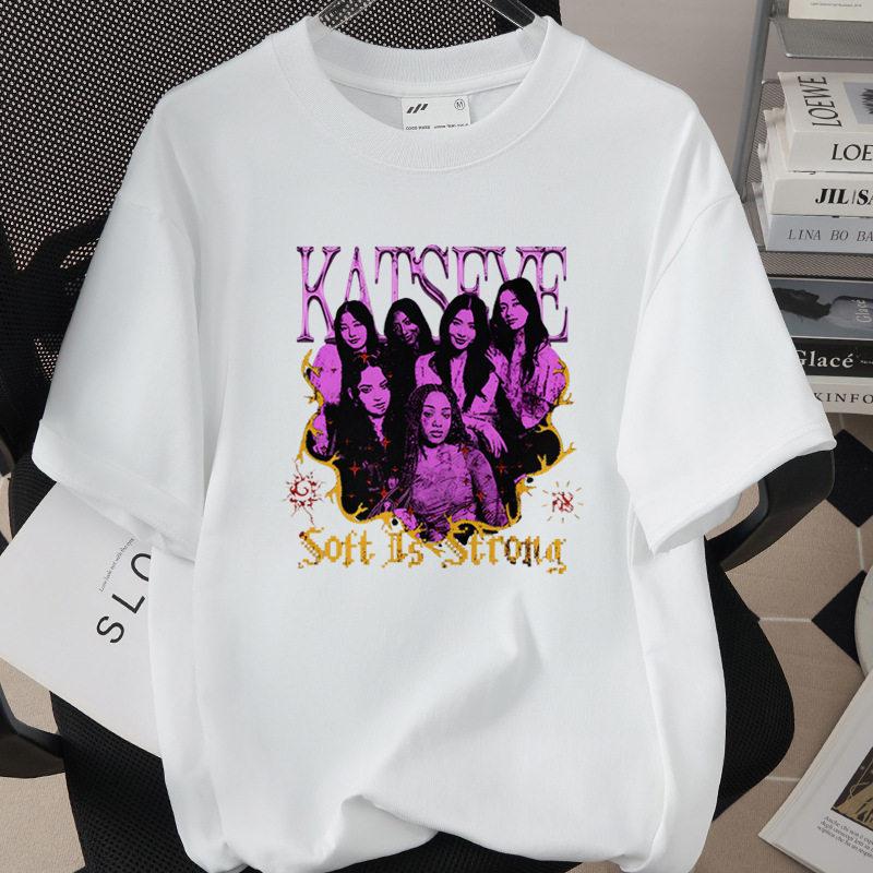 Best-selling Korean Girl Group Katseye Printed T-shirt Short-sleeved Fashionable Casual Adult and Children's Top