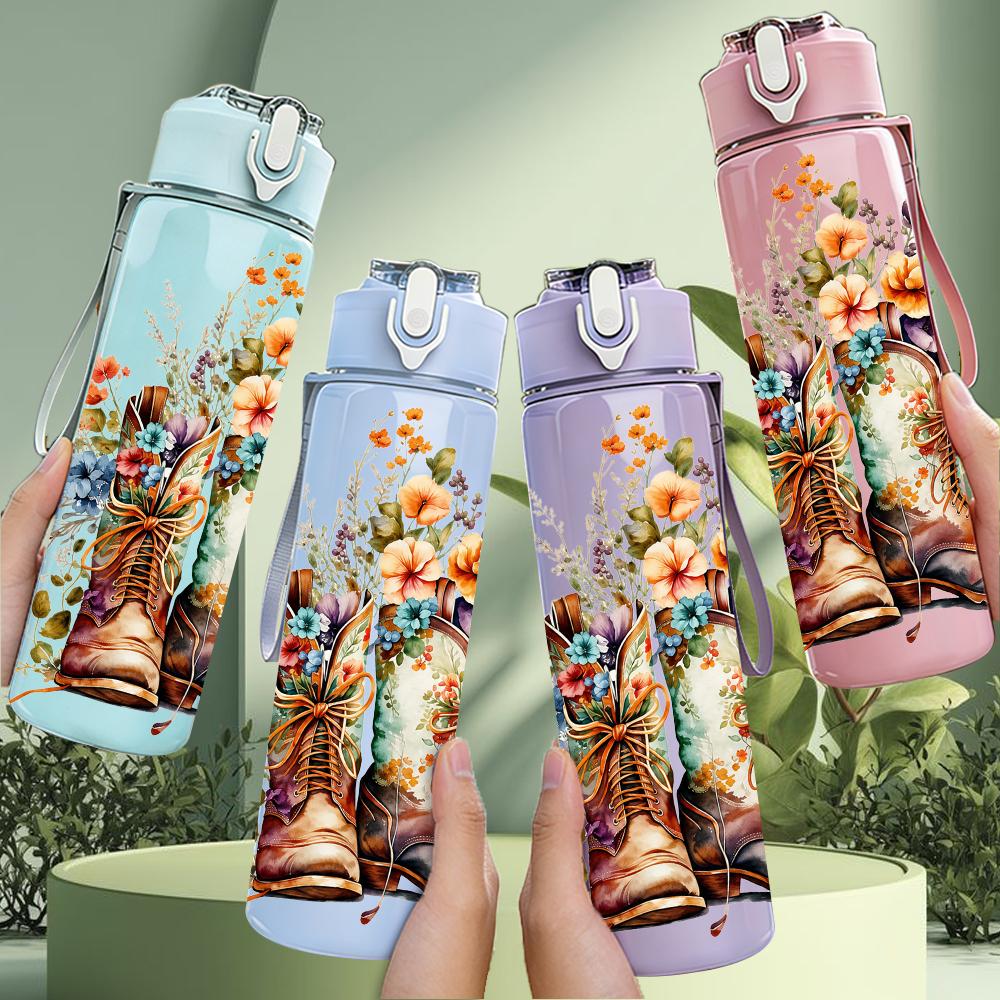 1PC Cowboy Hat Rose Valentine 750ml Color Plastic Sports Water Bottle Leakproof Flip Straw Lid Suitable for Sports Office Home Use