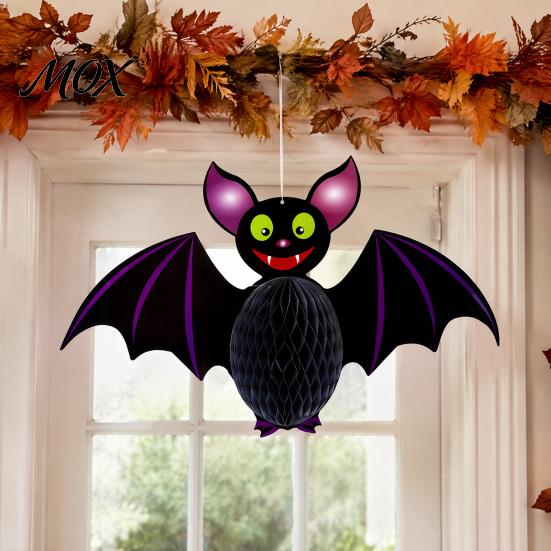 Honeycomb Paper Hanging Ornaments Halloween Decor, Waterproof Witch Bat Pumpkin Ornament Durable Decor for Party Ceiling Window Display, Spooky