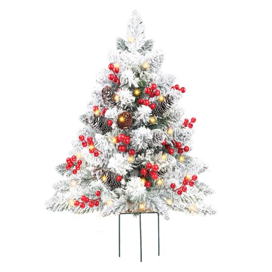 23-дюймовый светящийся искусственный рождественский наполнитель для урны, предварительно освещенная рождественская сосна с шишками, красными ягодами, треногой-колышком и светодиодной подсветкой, наполнитель для уличного крыльца