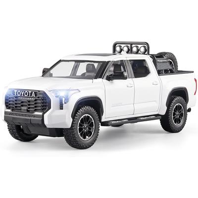 1/24 игрушечные грузовики для мальчиков Toyota Tundra, литая под давлением металлическая модель, игрушечный пикап, модель автомобиля с откидной спинкой, игрушечные грузовики со светом и звуком для мальчиков 4-7 лет