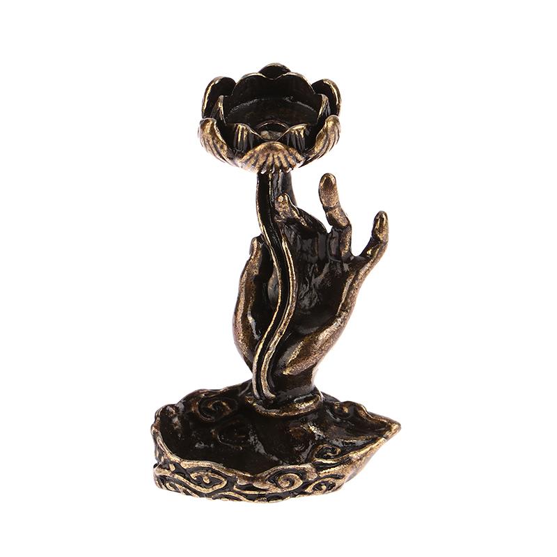 1Pc Vintage Buddha Hand Lotus Incense Burner Metal Backflow Incense Holder For Home Room Creative Tea Table Decor
