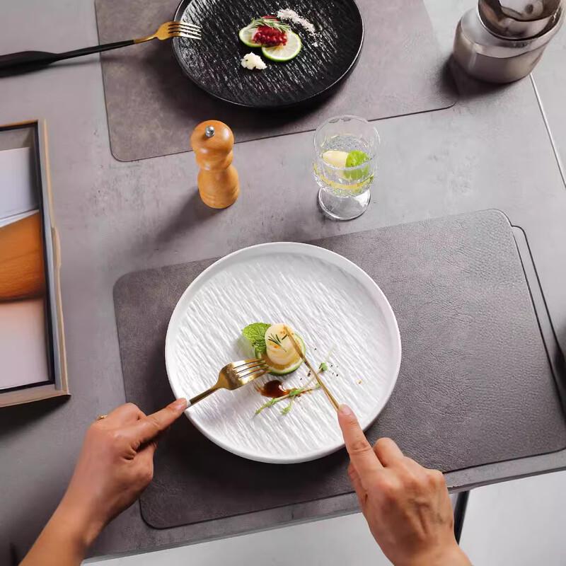 Qinkai 8-inch Nordic Ceramic Stone Pattern Dinner Plates, Set of 2