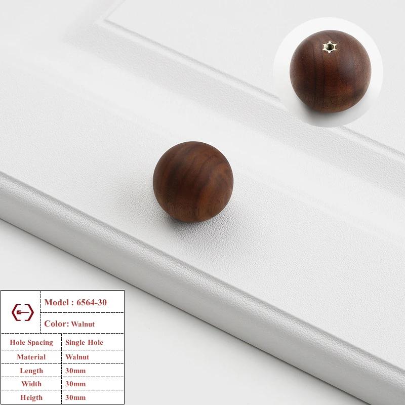 Minimalist Round Walnut Wood Knob Kitchen Cabinet Door Handle Natural Walnut Ash Beech Decor Ball Furniture Hardware Pulls Knob