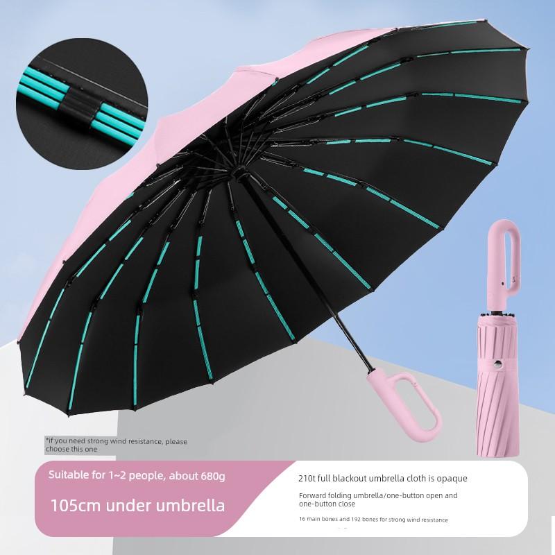 Umbrella with Enlarged and Thickened Reinforced Double-Ribbed Ring Buckle, Fully Automatic, Double-Layer Storm-Resistant, Large Size, Specifically