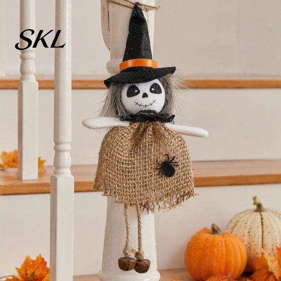 Decorative Witch Statue Halloween Hanging Decoration, Spooky Pumpkin/Ghost/Witch/Black Cat Doll Ornament with Centerpiece Decoration Burlap Skirt for