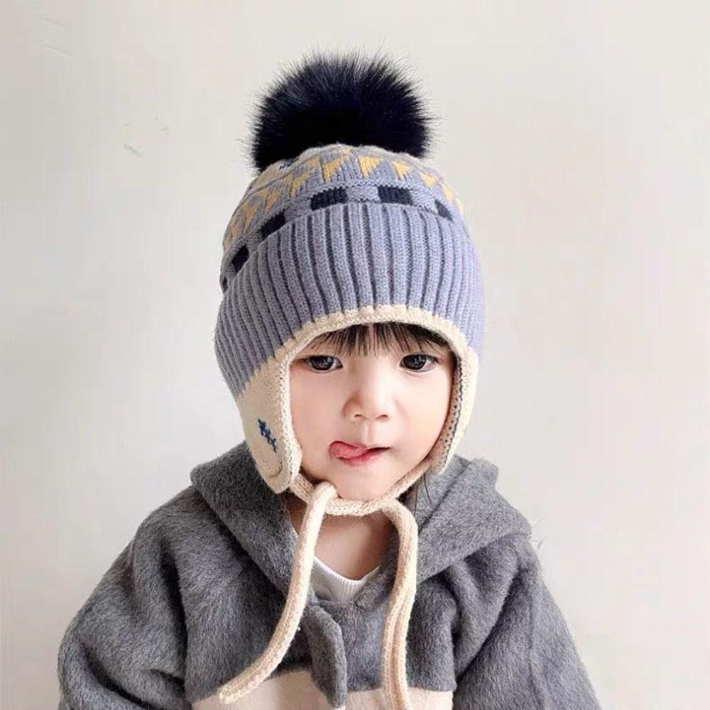 Hairball Baby Knitted Hat Warm Kids Earmuffs Cap Cute Children Beanies Cap Girls