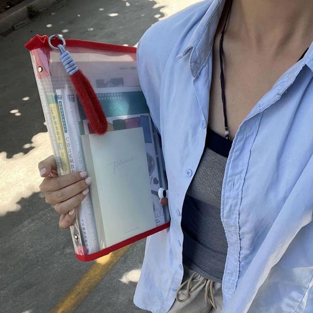 Плюшевая сумка-органайзер для хранения с ручкой, прозрачный держатель для канцелярских товаров, модные сумки-папки