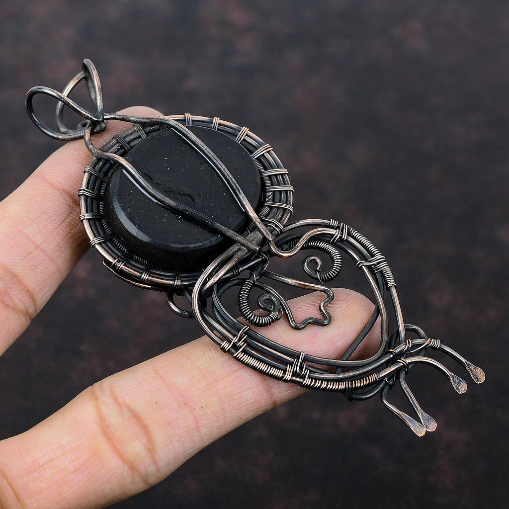 Черный эфиопский опал кулон медная проволока обернутая кулон ручной работы медные украшения драгоценный камень кулон потрясающий проволочная обертка ювелирные изделия подарок на помолвку