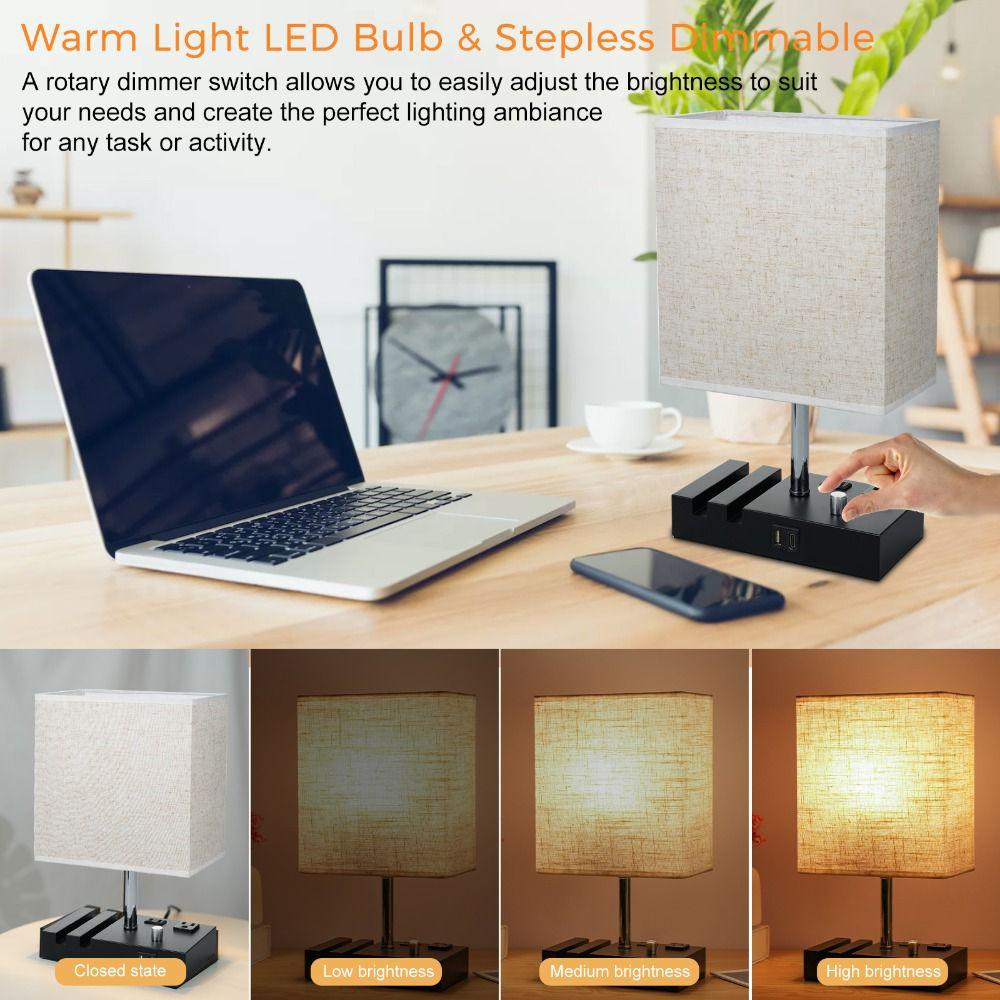 Fabric Lampshade LED Desk Light Warm White LED Bulb Table Lamp Eye-Caring Desk Light  Bedroom