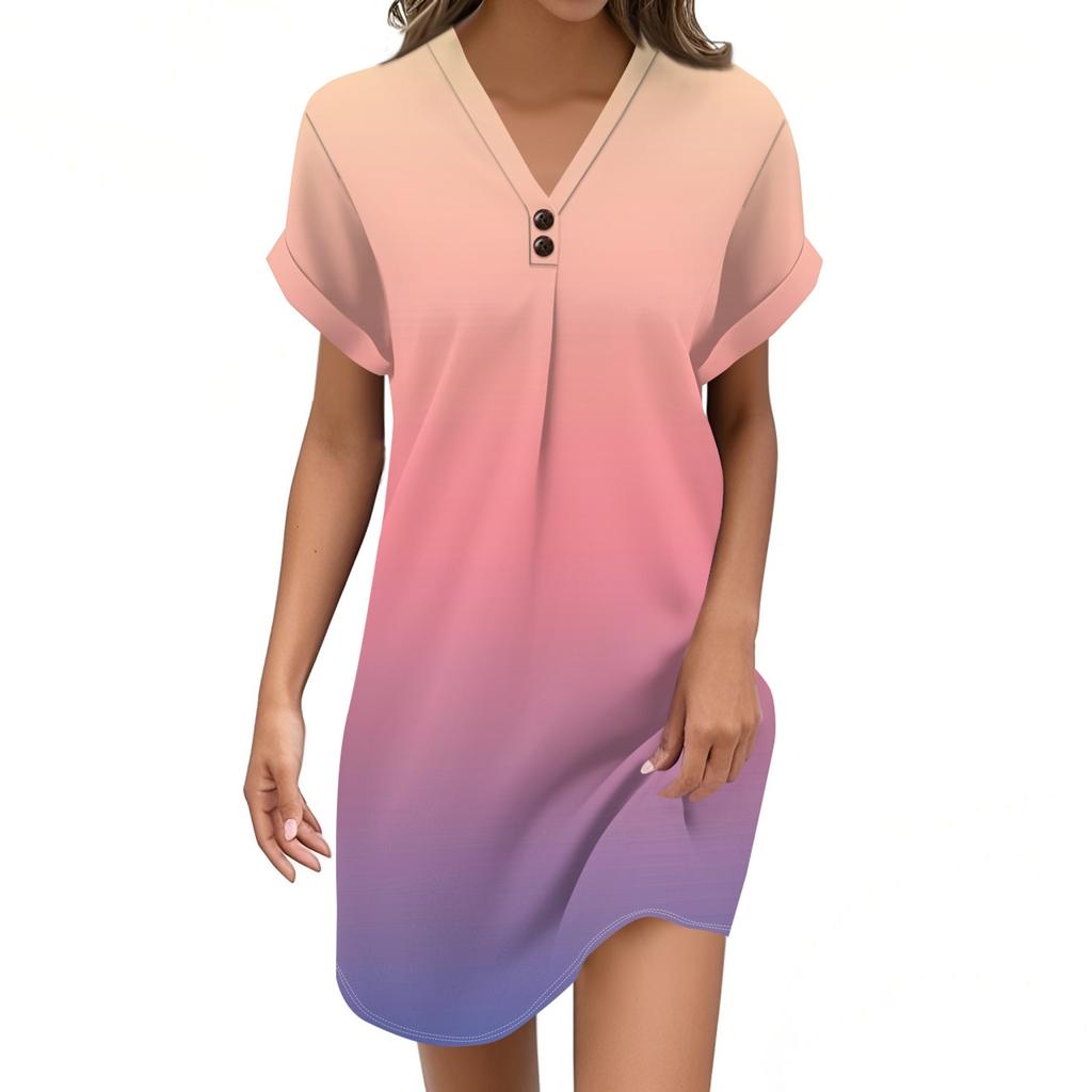 Женский модный джемпер с V-образным вырезом и градиентным принтом, повседневное платье на пуговицах