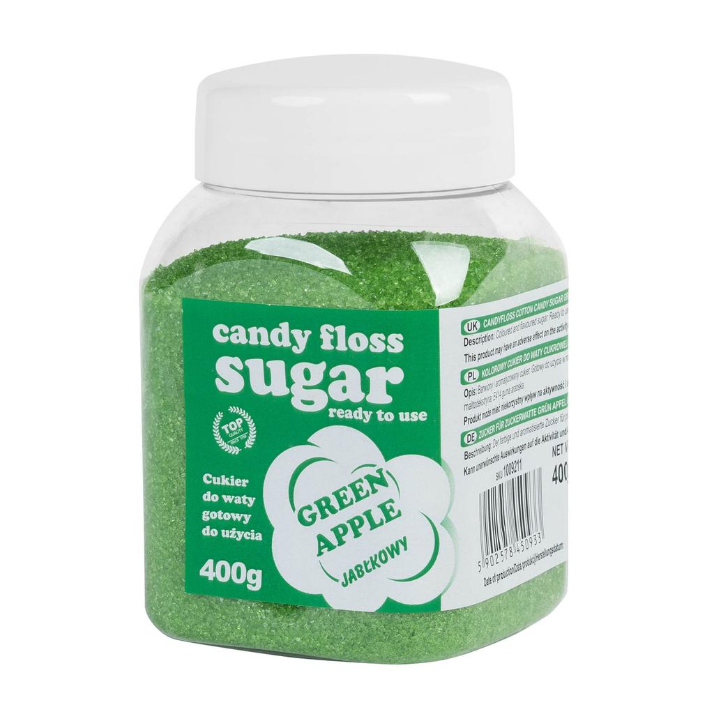 Colored cotton candy sugar, green, apple flavor, 400g