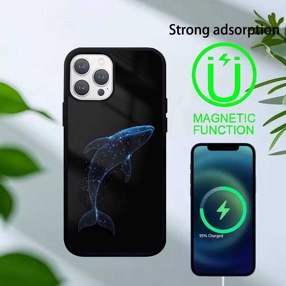 Чехол для телефона "Падение кита" для iPhone 17, 16, 15, 14, 13 Plus, Pro Max Магнитный Для Magsafe Беспроводная зарядка