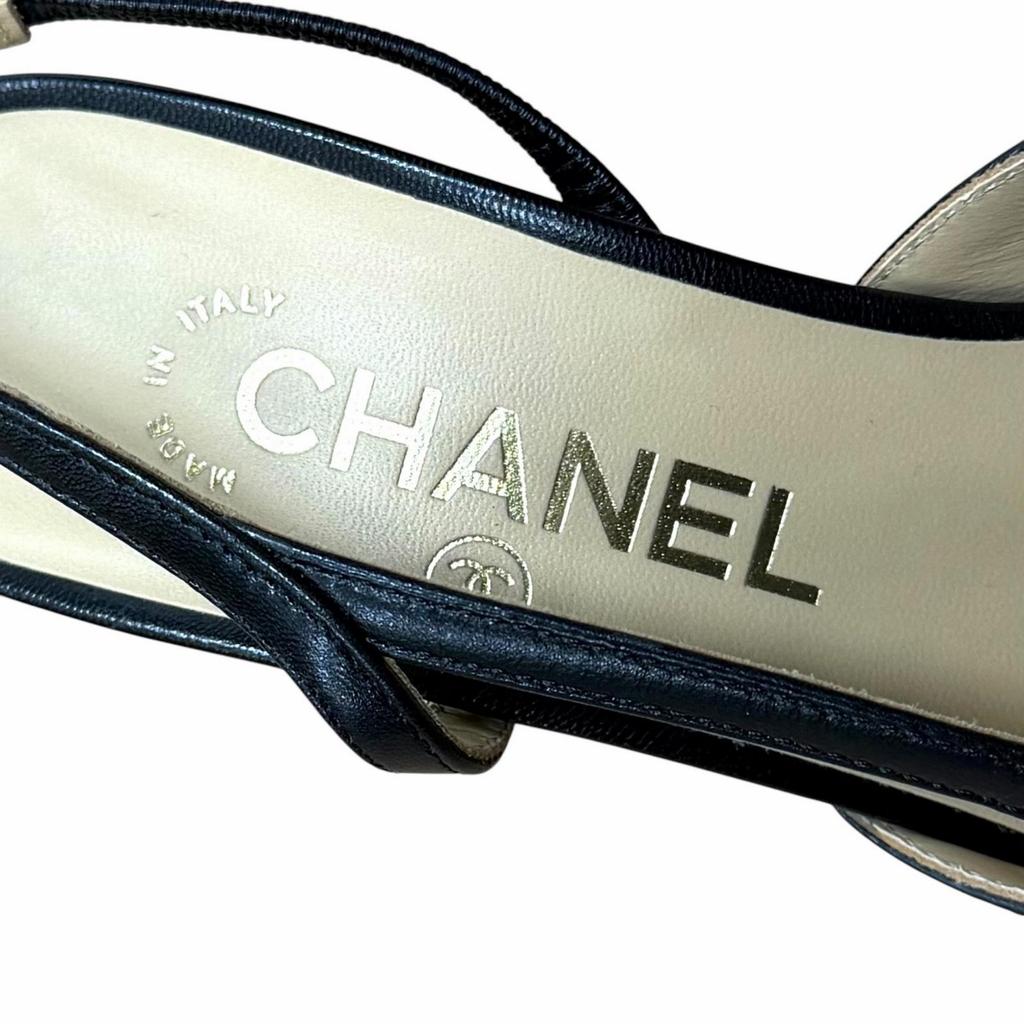 Excellent CHANEL pumps COCO MarkMetal Slingback Strap Leather 35.5 G31318 Used