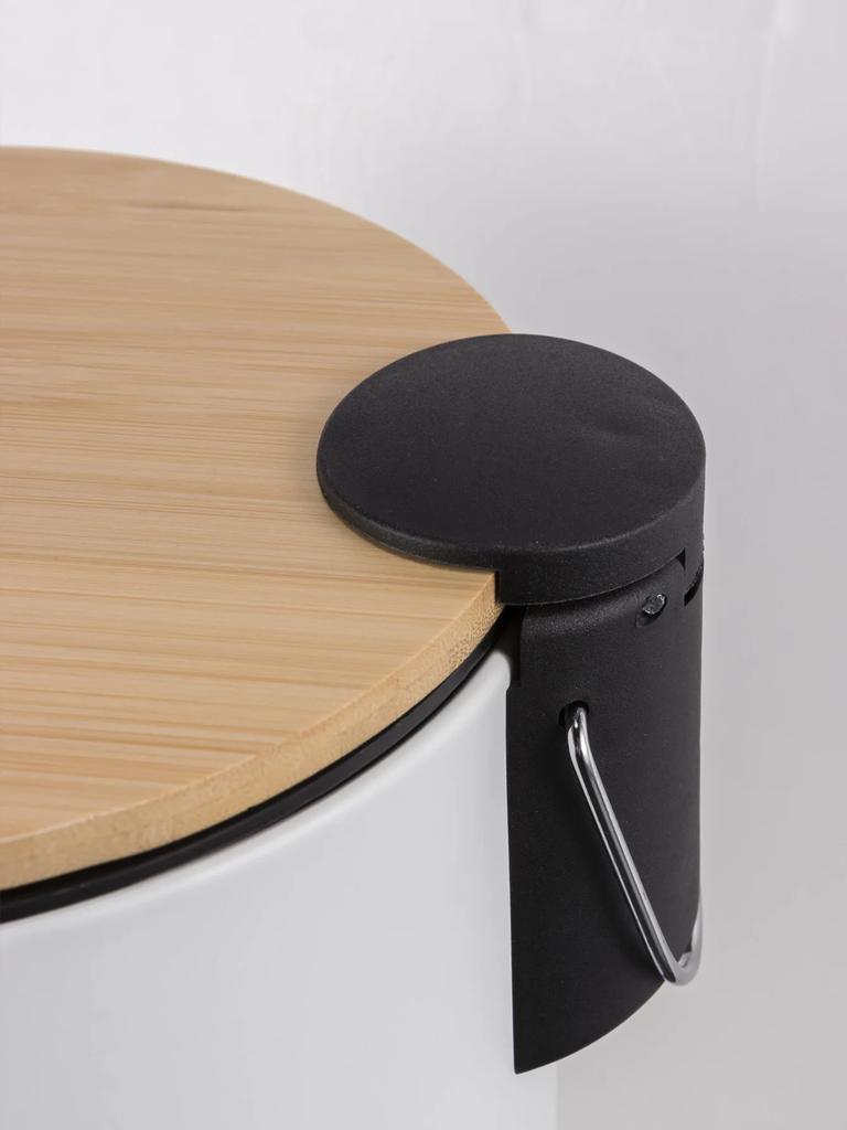 Комнатное белое круглое металлическое мусорное ведро с бамбуковой крышкой и педалью 5 л Контейнер для мусора с съемной внутренней корзиной для отходов Ванная комната